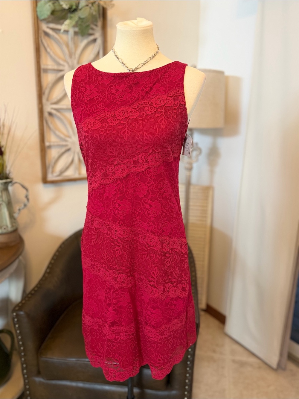 Arianne Red Lace Sheath Mini Dress